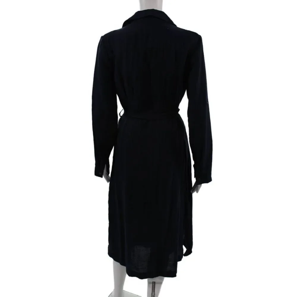 T Tahari Women Shirt Dress Navy Collared Long Sleeve Button Rayon Size S - Picture 3 of 7